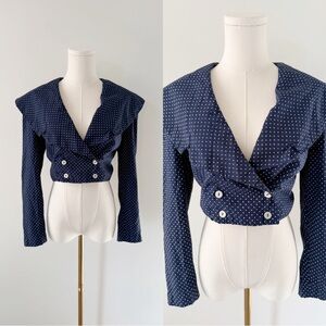 80s cropped polka dot navy blazer